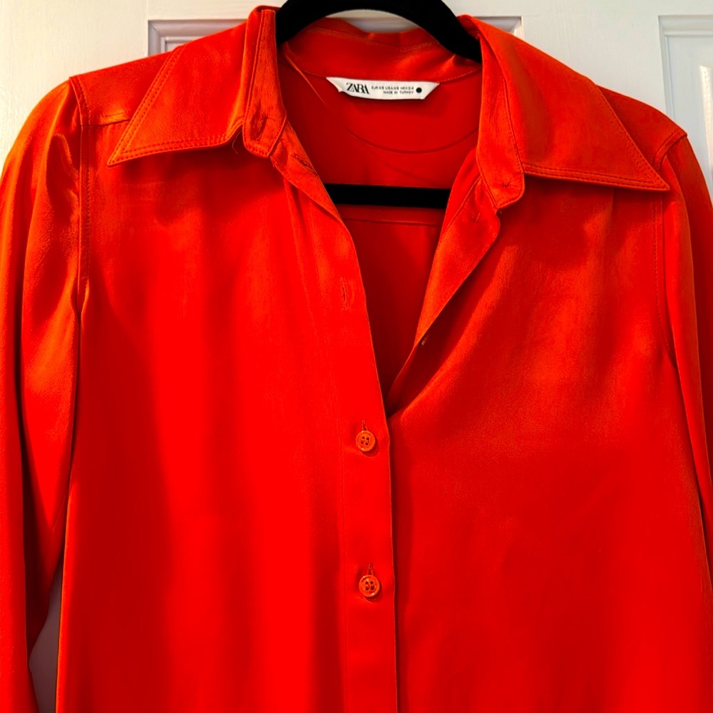 High shine orange color Zara blouse